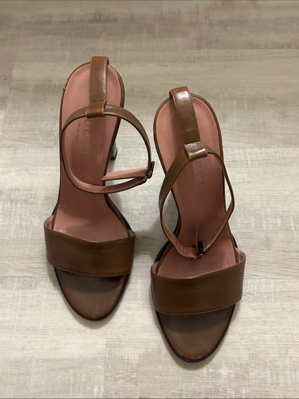 Gucci Brown Leather Slingback Heels with Pink Insole